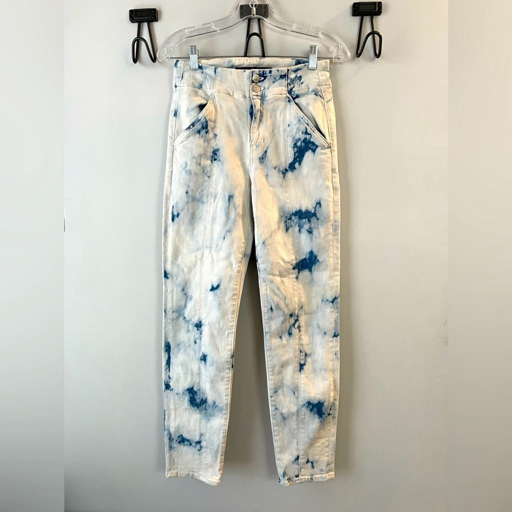 Veronica Beard, sz 25/0, Kallie Straight High Rise light wash tie dye crop jeans - Picture 2 of 12